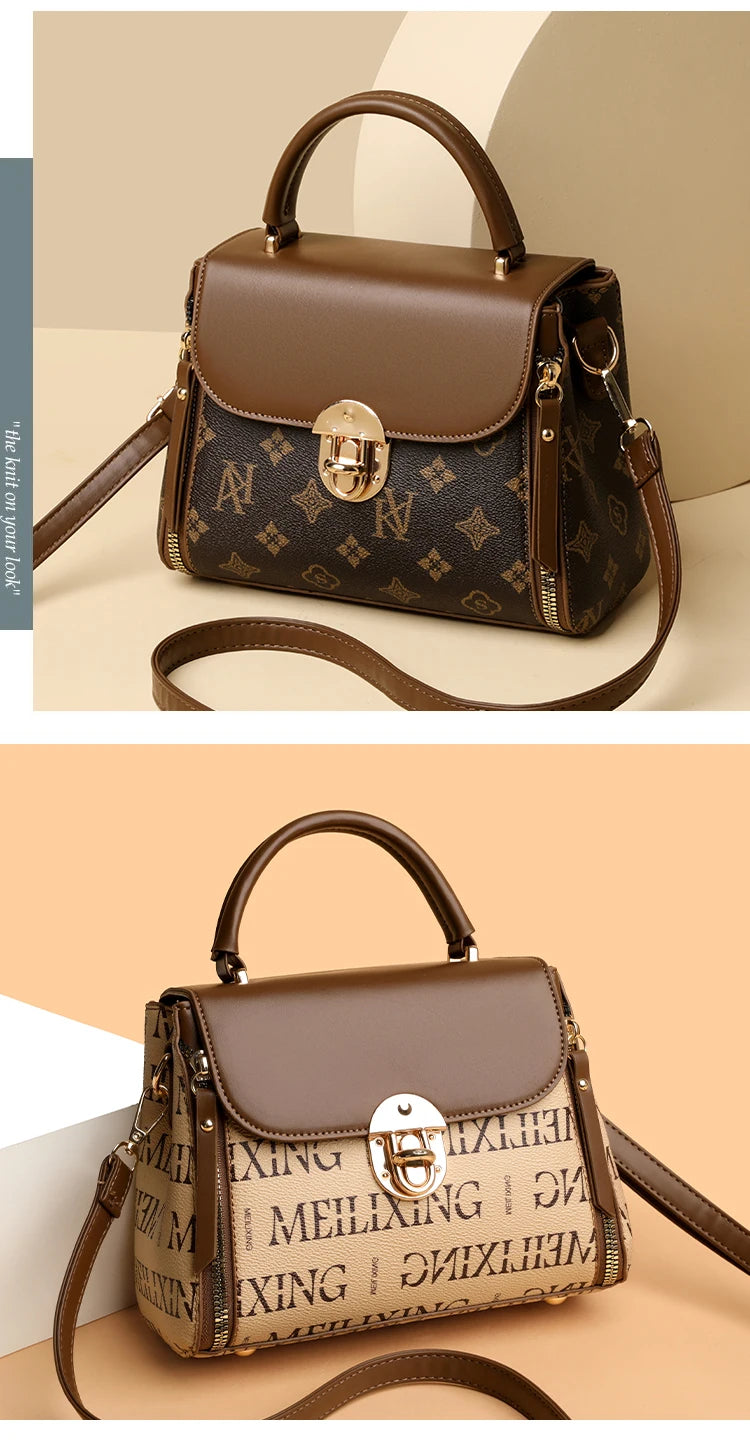 Bags for Women, Printed Fashionable Hand-Held Locks, Commuting Small Square Bag, Fashionable and Versatile Shoulder Crossbody Ba