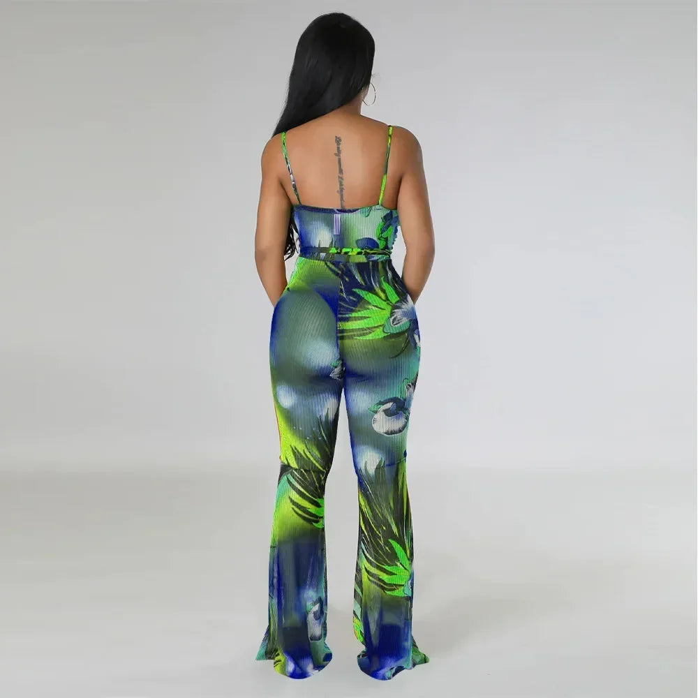 Floral Printed Jumpsuits Summer Outfits for Women 2024 Clubwear Spaghetti Strap Skinny One Pieces Romper Summer Beach Wear