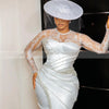 Flavinke Customized Civil Wedding Dresses for Bride O Neck long Sleeve Tea Length Pearls Beads Aso Ebi Birdal Robes de mariee