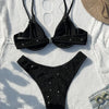 Swimsuit Women 2024 Black Shiny Bikini Sexy High Waist 2 Piece Swimwear Steel Support Female V-neck Beach Bathing Suit YX1378X