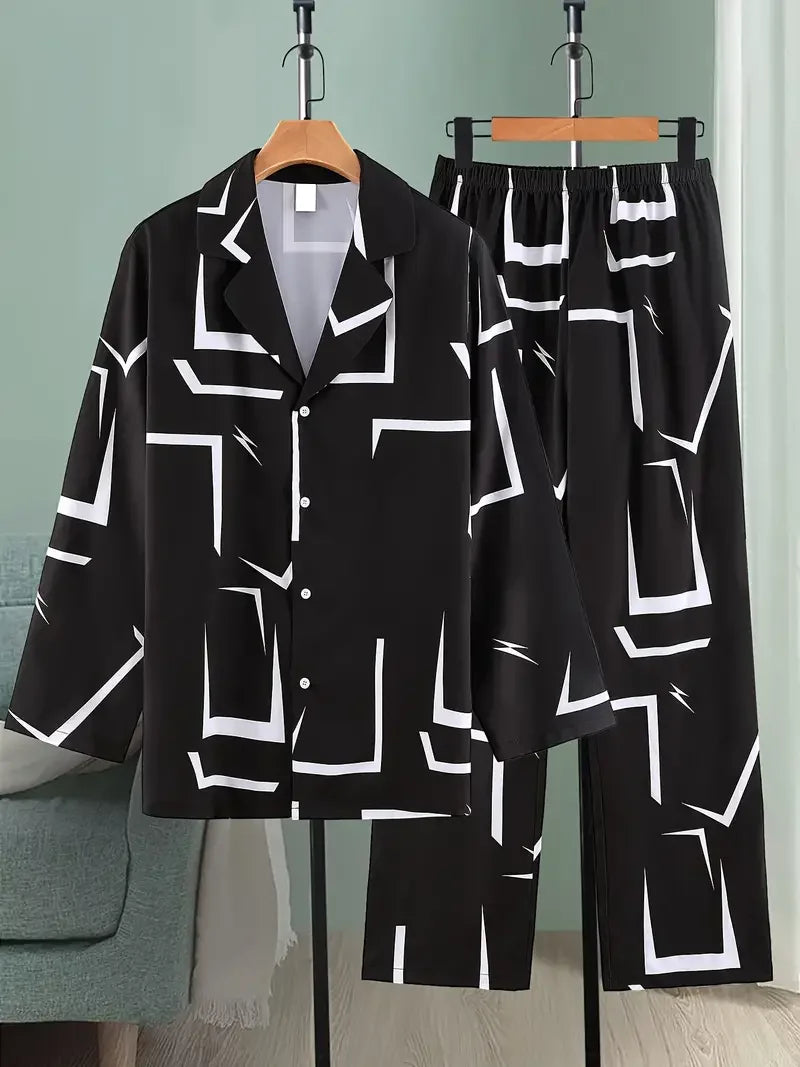 Long Sleeve Shirt Set Men's Geometric 3D Printed Button-up Shirt And Pants Set Men's And Women's Stylish Casual Simple Suit