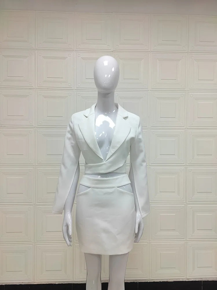 sets for women 2 pieces Sexy Lapel Long Sleeve Jackets + High Waist Hollow Out Skirts Set 2024 Woman Clothes Women's Suits