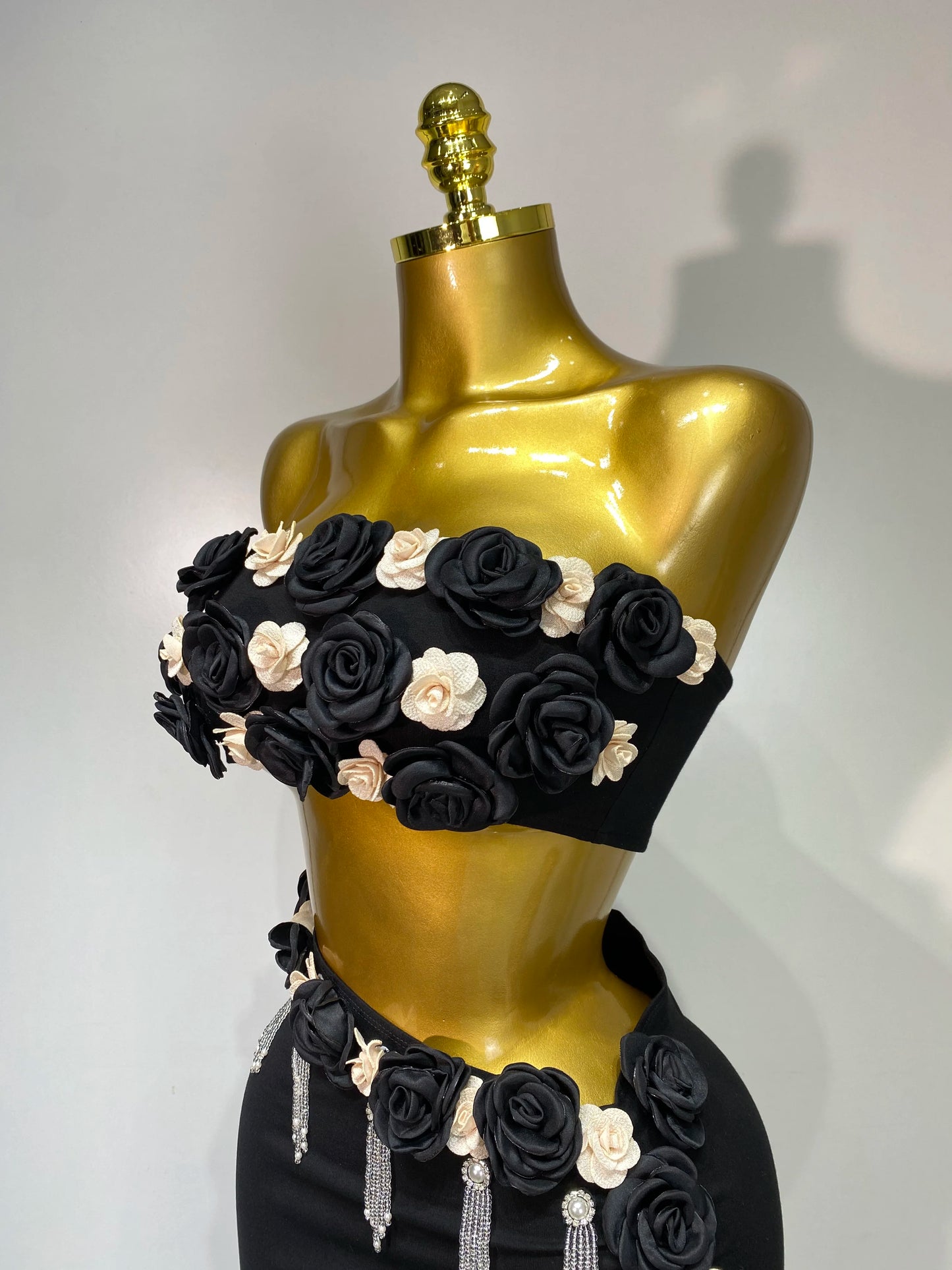 High Quality Women Sexy Flower Strapless Top High Slit Long Skirt Elegant Evening Party Two Piece Set Luxury Birthday Club Gown