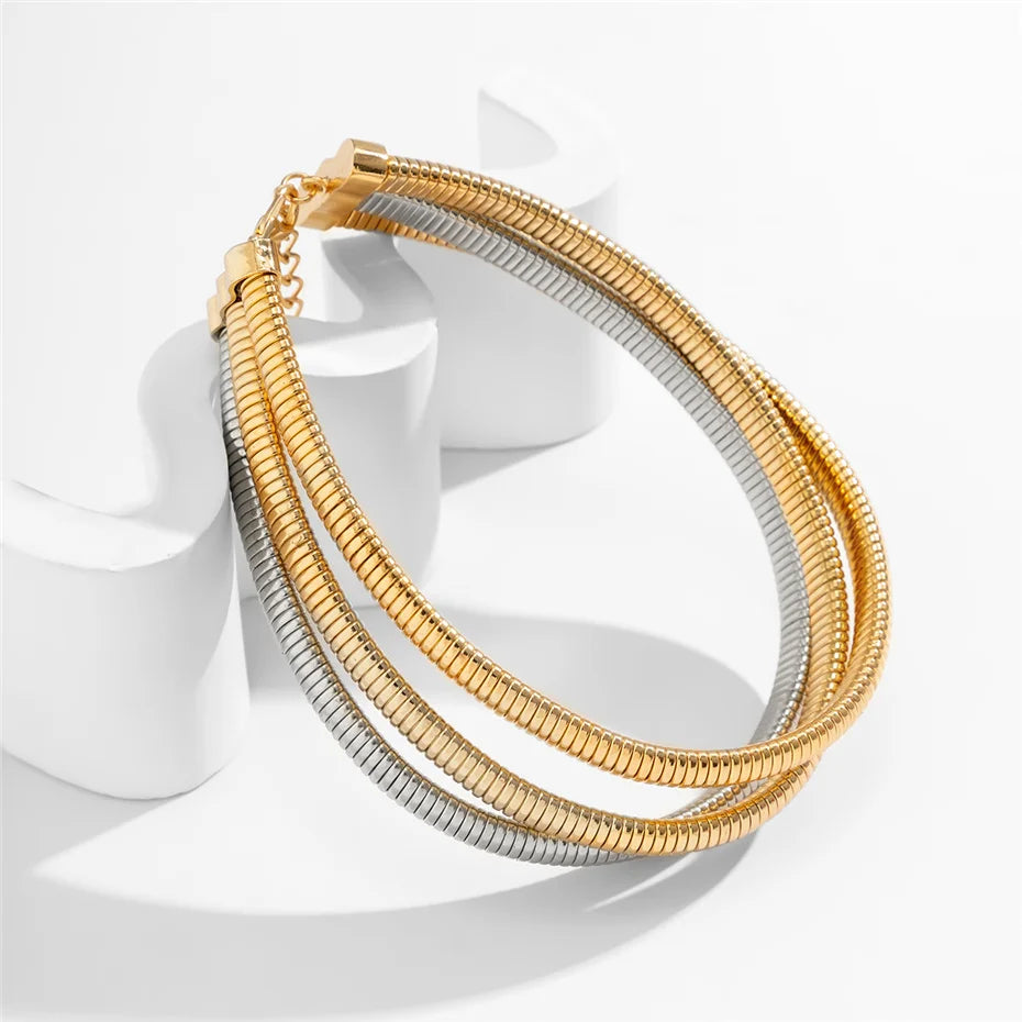 Ingemark Exaggerated Chunky Heavy Metal Twisted Torques Choker Necklace for Women Spiral Big Chain Grunge Jewelry Steampunk Men
