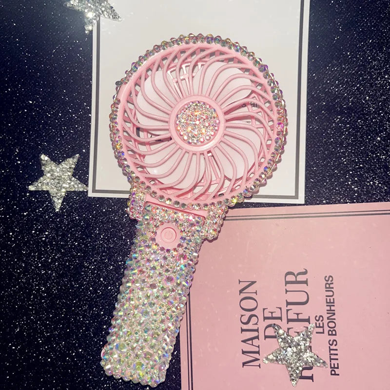 1pc AB/Clear Mixed Crystal Summer Hand Fan,Bling Sparkle Stunning Girls' Photography Party Accessoriess