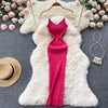 Summer V Neck Knit Sexy Strap Dress Women Elatic Waist Bodycon Sundress Female Beach Backless Maxi Long Dress
