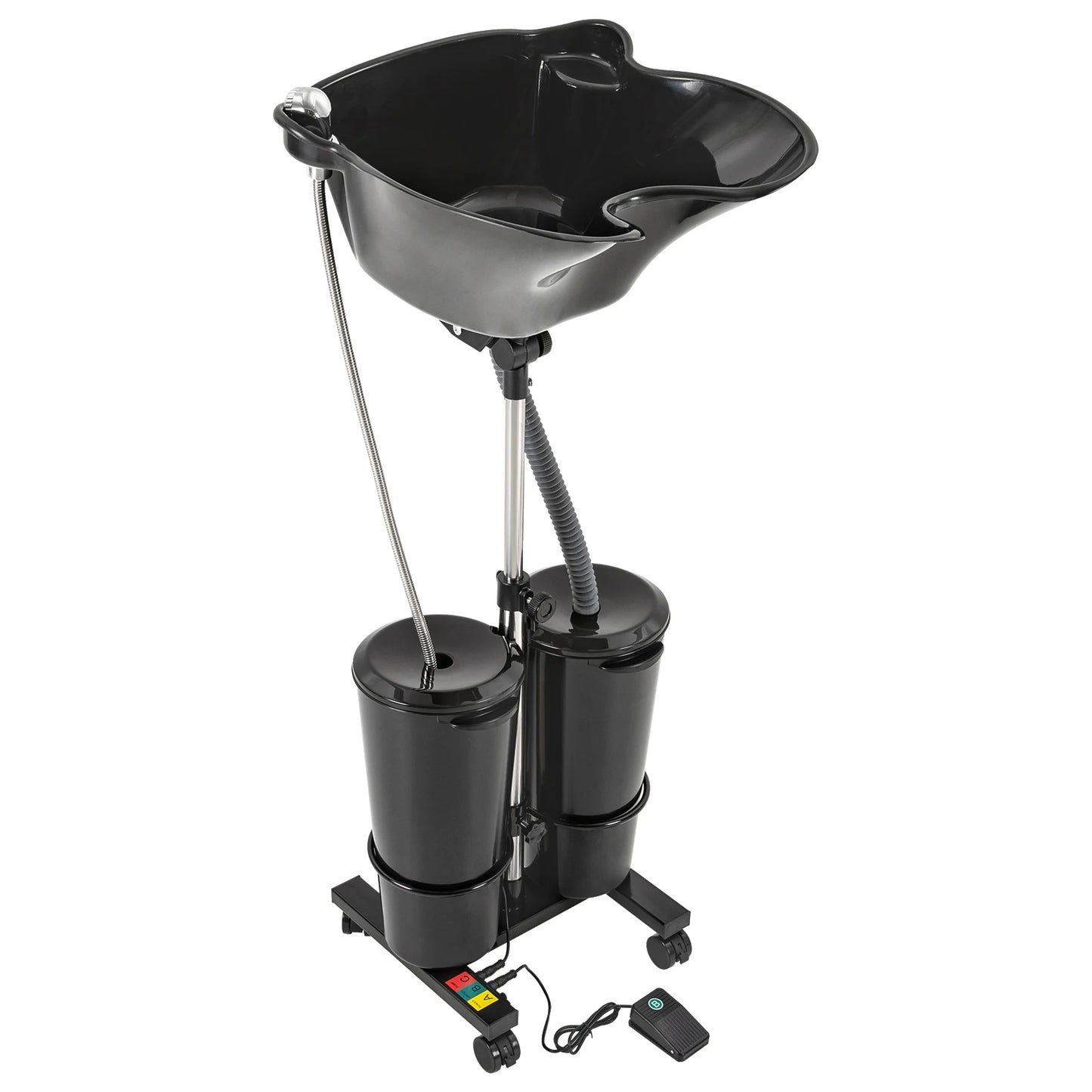 Portable Shampoo Basin with 2 Water Buckets 30cm Deep Salon Hair Washing Sink Adjustable Height Angle Mobile Shampoo Bowl Unit