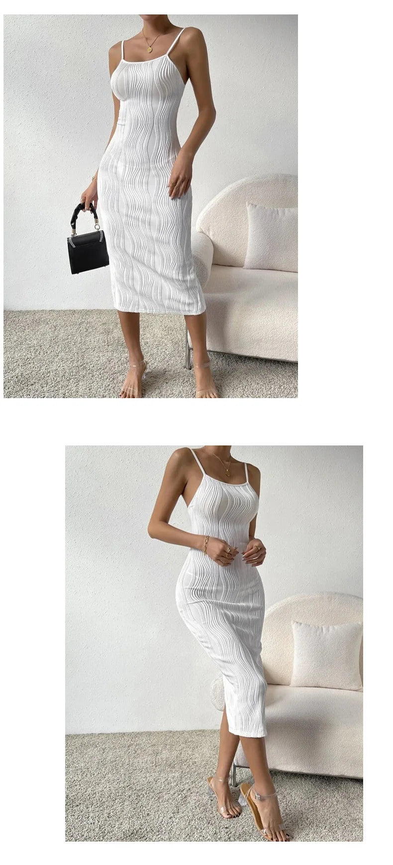 Elegant White Sling Dress Women Backless Sexy Long Dress Beach Vacation Solid Dresses Spring Summer Versatile Base Skirt