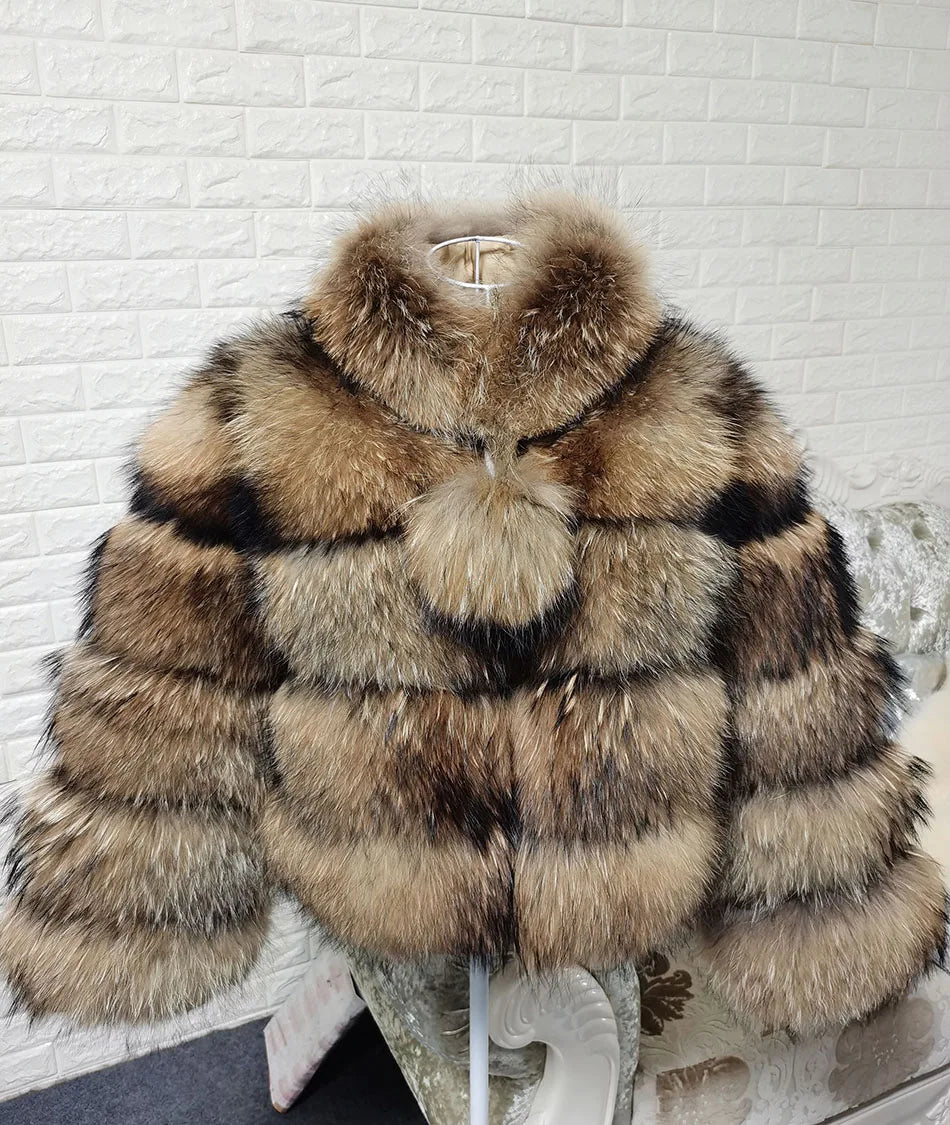 2025 MAOMAOKONG Natural Real Fox Fur Coat Women Winter Long Sleeve Luxury Raccoon Fur Jackets Thick Top Female Furry Coat Vest