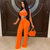2022 Summer Women 2 Piece Set Floral Bra Tops and High Side Split Lace Up Wide Leg Pants Set Sweatsuit Tracksuit Outfits