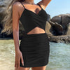 Women Sexy Cutout Bodycon Dress Euro Style Cross Back Straps Hollow Out Nightclub Party Evening Outfit Slim Fit Stretchy Dress