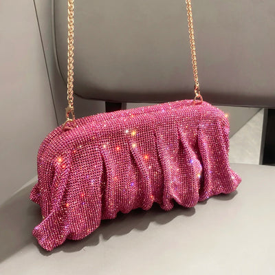Shiny Rhinestones Handmade Evening Clutch Bags New Folds Purses and Handbags Luxury Designer Wedding Party High Quality
