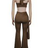 Beyprern New Chic Twist Front Crop Top And Long Straps Wide Legs Pants Set Womens Ruched Metal Tracksuits Set Night Out Overalls