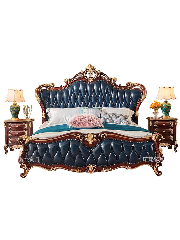 Nordic Luxury Aesthetic Bed Queen Size Cheap Cute Salon Bedroom King Bed Modern Wood Leather Camas Matrimonial Room Furniture