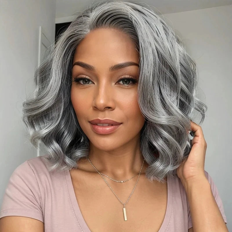 Bob Wig Salt & Pepper Color 13x4 5x5 Hd Lace Closure Wig Body Wave Lace Front Wig PrePlucked 100% Human Hair Lace Frontal Wig