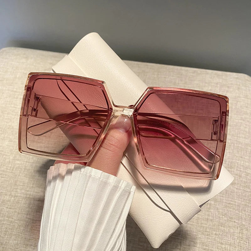 New Vintage Large Frame Sunglasses Women's Brand Designer Square Sun Glasses Women Travel Fashion Eyewear UV400 Gafas De Sol