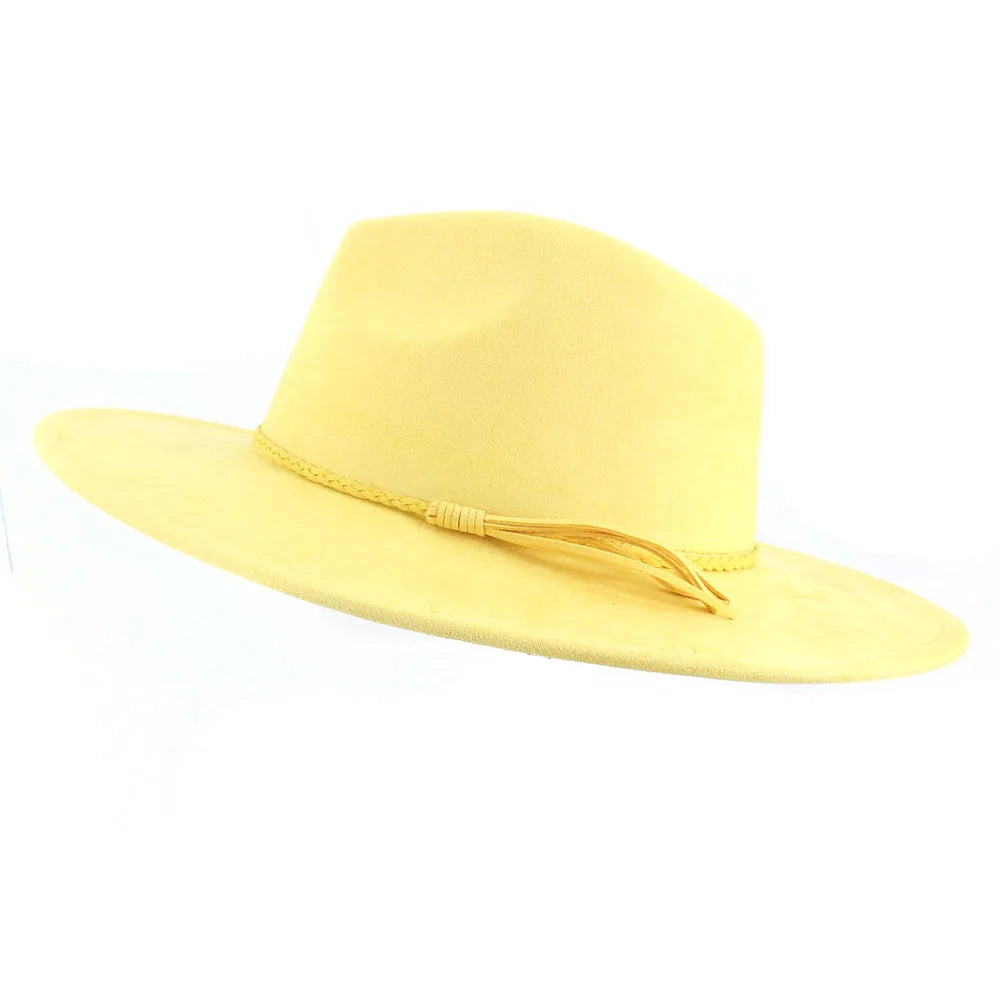 Suede Top Hat 9.5cm Wide Brim Fedora Hat Men Women Autumn Winter Felt Jazz Hats Classic Church Fedoras Chapeau Sombrero Mujer