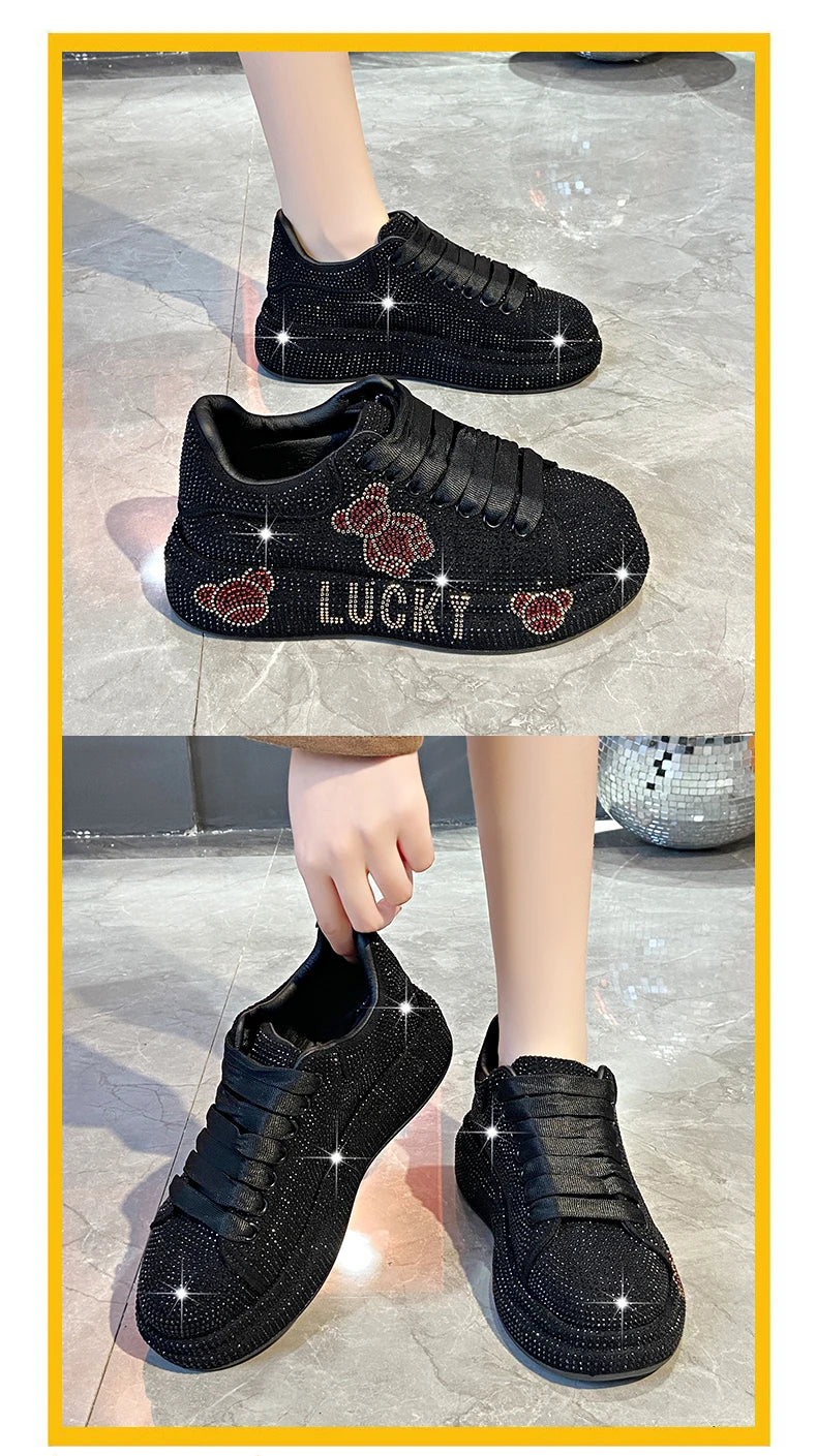 Luxury Women's Sneakers with Sparkles Shoes Woman Shoe Luxury Platform Woman-shoes Trainers Rhinestone Fashion Heels Casual Shoe