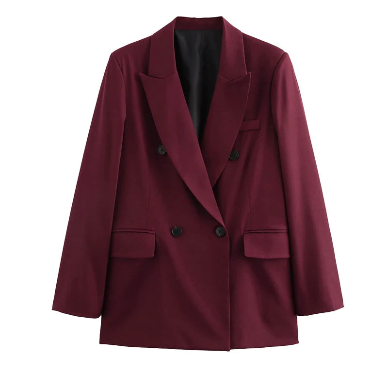 Elegant Blazers Women Office Wear Burgundy Long Blazer 2025 New Spring Casual Loose Suit Jackets Long Sleeve Business Outerwear