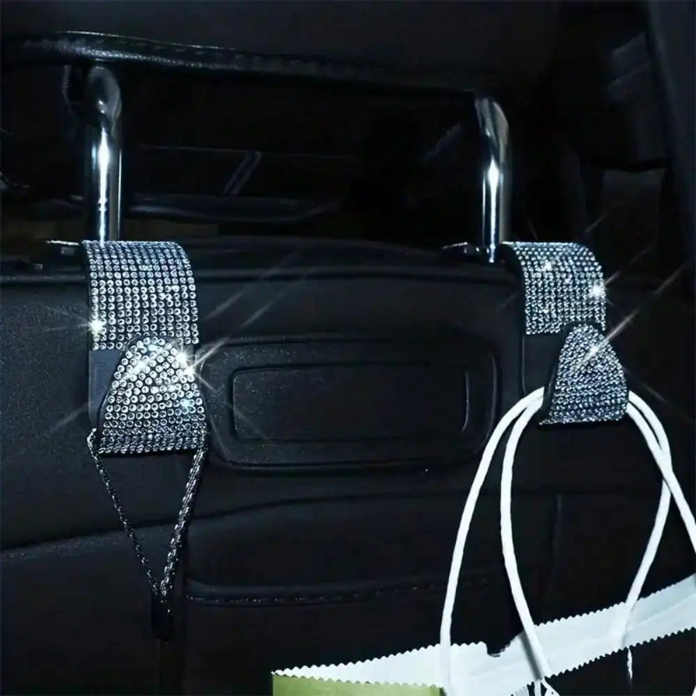 Multifunction Portable Rhinestone Car Seat Back Hook Headrest Storage Holder Hanging Bag Organizer Auto Interior Accessories