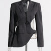 TWOTWINSTYLE Hollow Out Backless Slimming Blazers For Women Notched Collar Long Sleeve Spliced Button Irregular Blazer Female