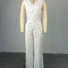 Two Piece Sets Women Pant Set Sleeveless V Neck Casual Pants Y2k Tops Wide Leg Long Pants High Waist Elegant Party Streetwear