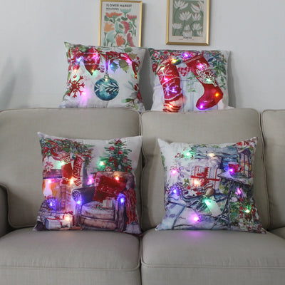 45cm Glowing Santa Claus Pillowcase with Led Lights 2023 New Year Decoration for Home Christmas Ornament Decor Led Cushion Cover