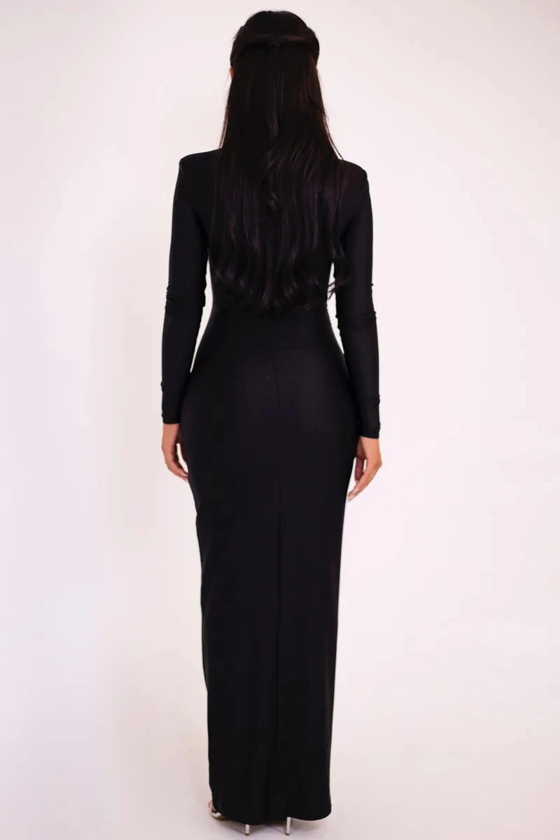 Articat Sexy Hollow Out Long Sleeved Elastic Tight Dress Women Pleats Double Layered Female Vestidos Elegant Party Evening Dress