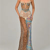 Mozision Leopard Print Lace Split Sexy Maxi Dress Women Gown Elegant Patchwork Chiffon Sleeveless Backless Beach Evening Dress