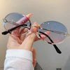 Vintage Metal Punk Sunglasses Rimless Oval Sun Glasses Trendy Frameless Shades UV400 Protection Gradient Glasses