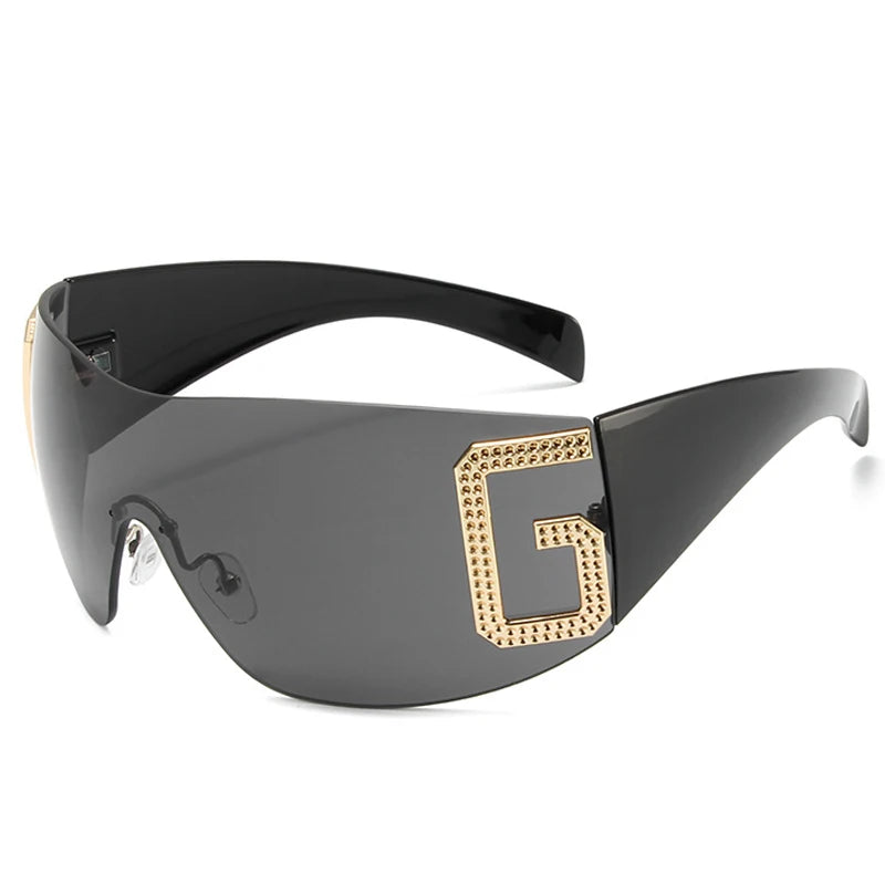 2024 New Oversized Rimless Sunglasses Women Fashion One-Piece Shield Sun Glasses For Female Streetwear Y2k Sunglass Ladies UV400