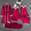 TOP Silk Robe Sleep Suit Womens Lace Satin Pajamas Gown Set V-Neck Cami Nighties Wear Pijama Home Nightwear Spring Nightdress