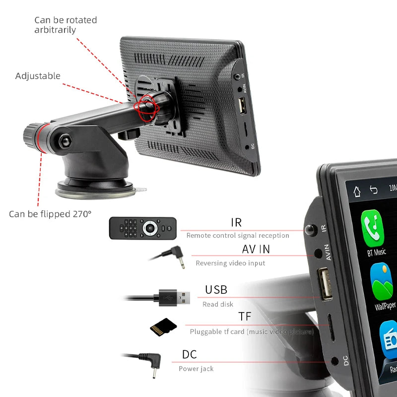 7" Screen Car Monitor Radio Wireless Carplay Android-Auto Bluetooth FM Transmitter Touch Screen Multimedia Video Player B500W