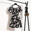 Women Mini Dresses Summer Fashion Female Vestidos Print Floral Chiffon Dresses Shirring Pleated Short Puffy Sleeve Casual Dress