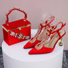 Spot Goods Red Color 2024 New Arrival Special Design Women Party Shoes Matching Bag Set For Luxury Wedding Party Women