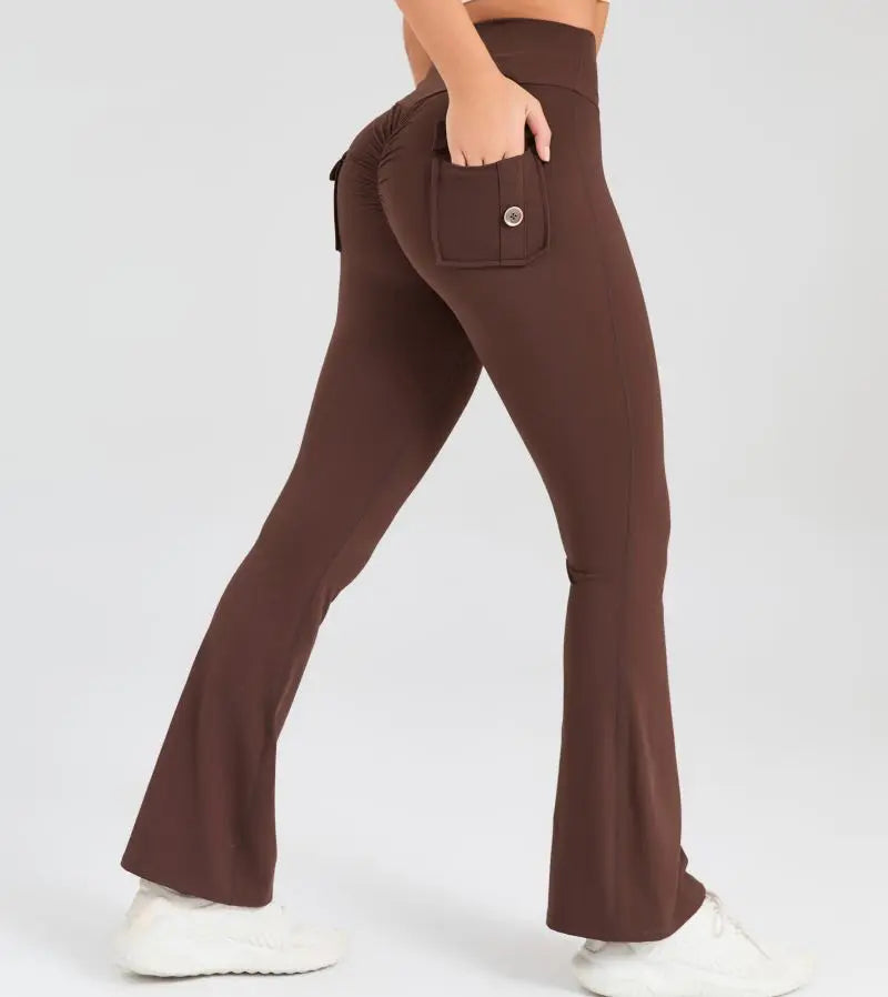 Women Flare Pocket Leggings High Waist Sport Yoga Pants Quick Dry Breathable Leggings Outfit Fitness Gym Clothes Sportwear Pant