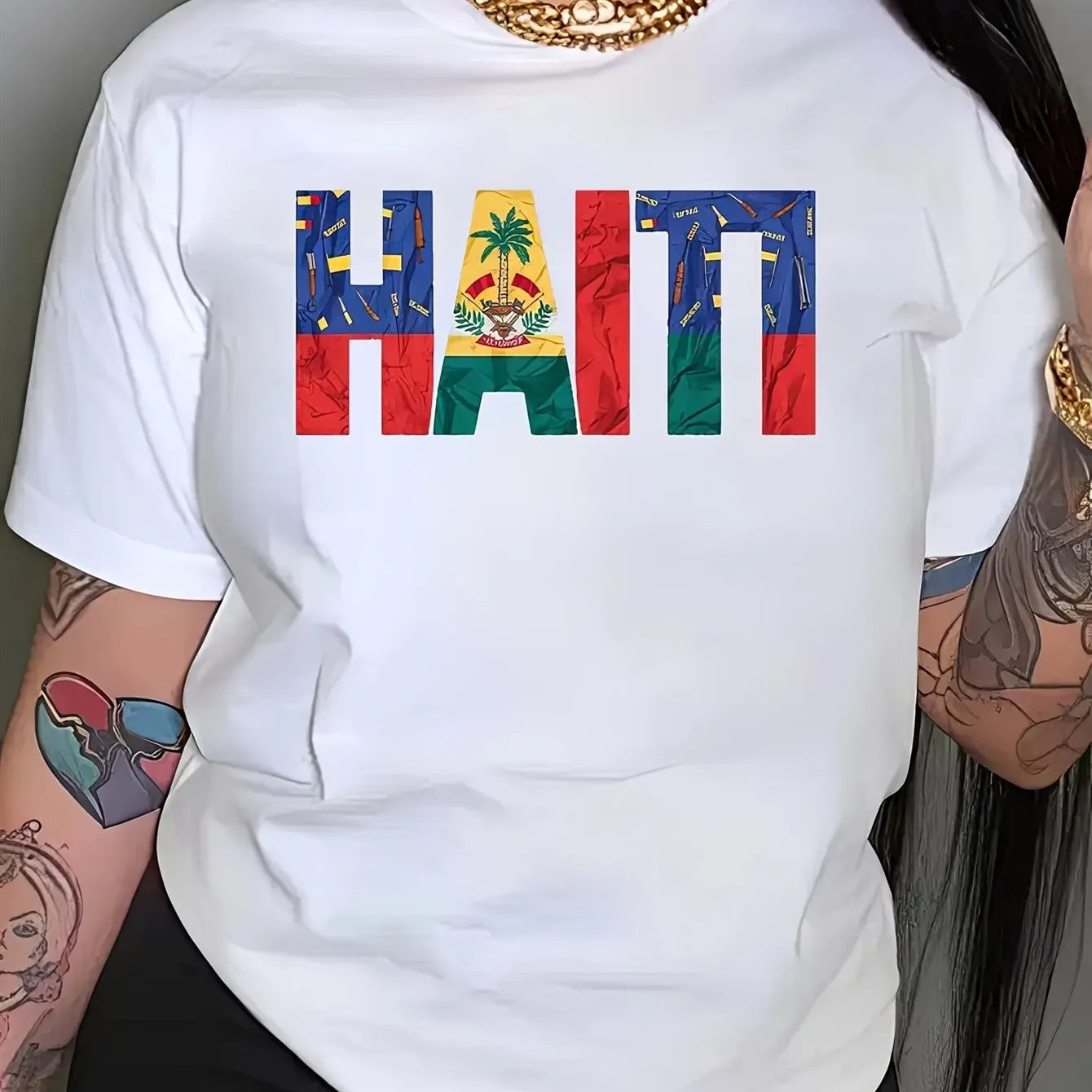 Haiti Flag Graphic T Shirt Haitian Crest Palm Trees Cotton Casual Crew Neck Tee