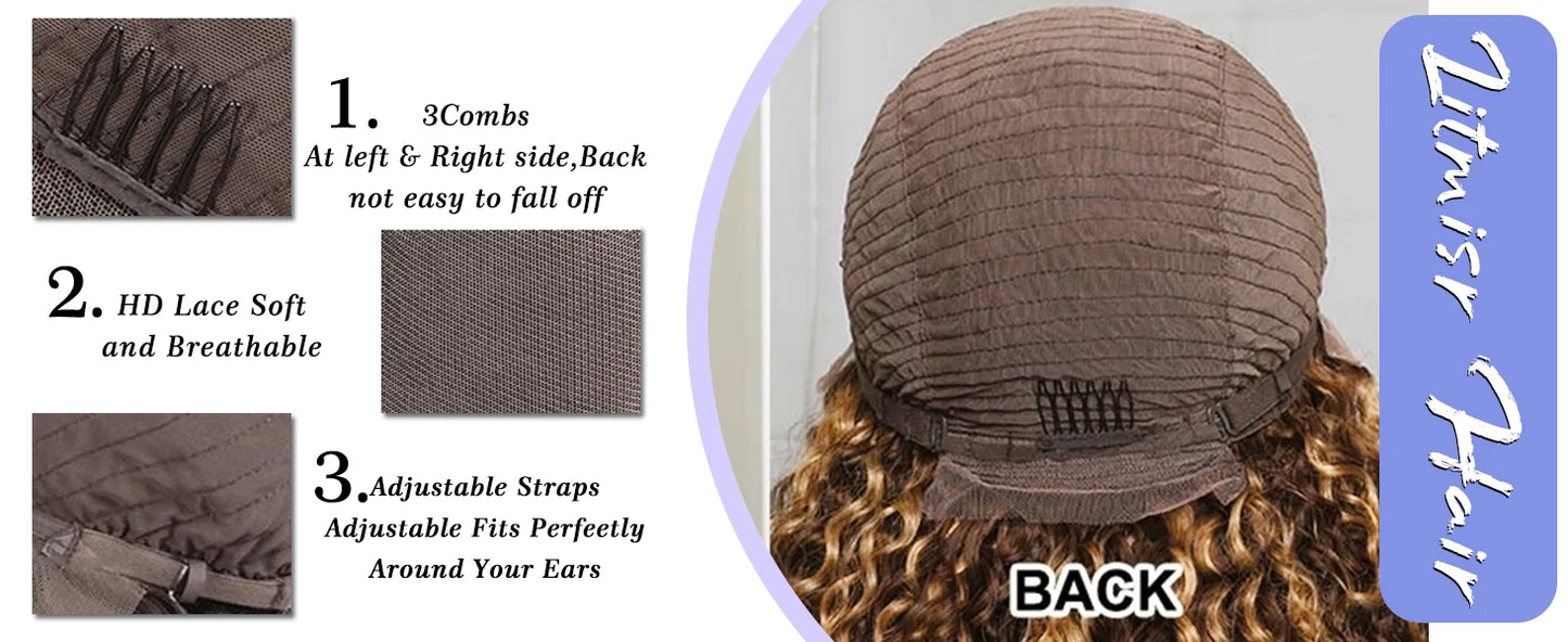 30 34 Inch Highlight Ombre Lace Front Wig Curly Human Hair Wigs Honey Blonde Colored HD Deep Wave Frontal Wigs For Black Women