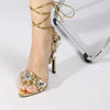 Liyke Sexy Ankle Strap Golded Sandals Women Party Nightclub Stripper Heels High Quality Crystal Diamond Pointed Toe Wedding Shoe
