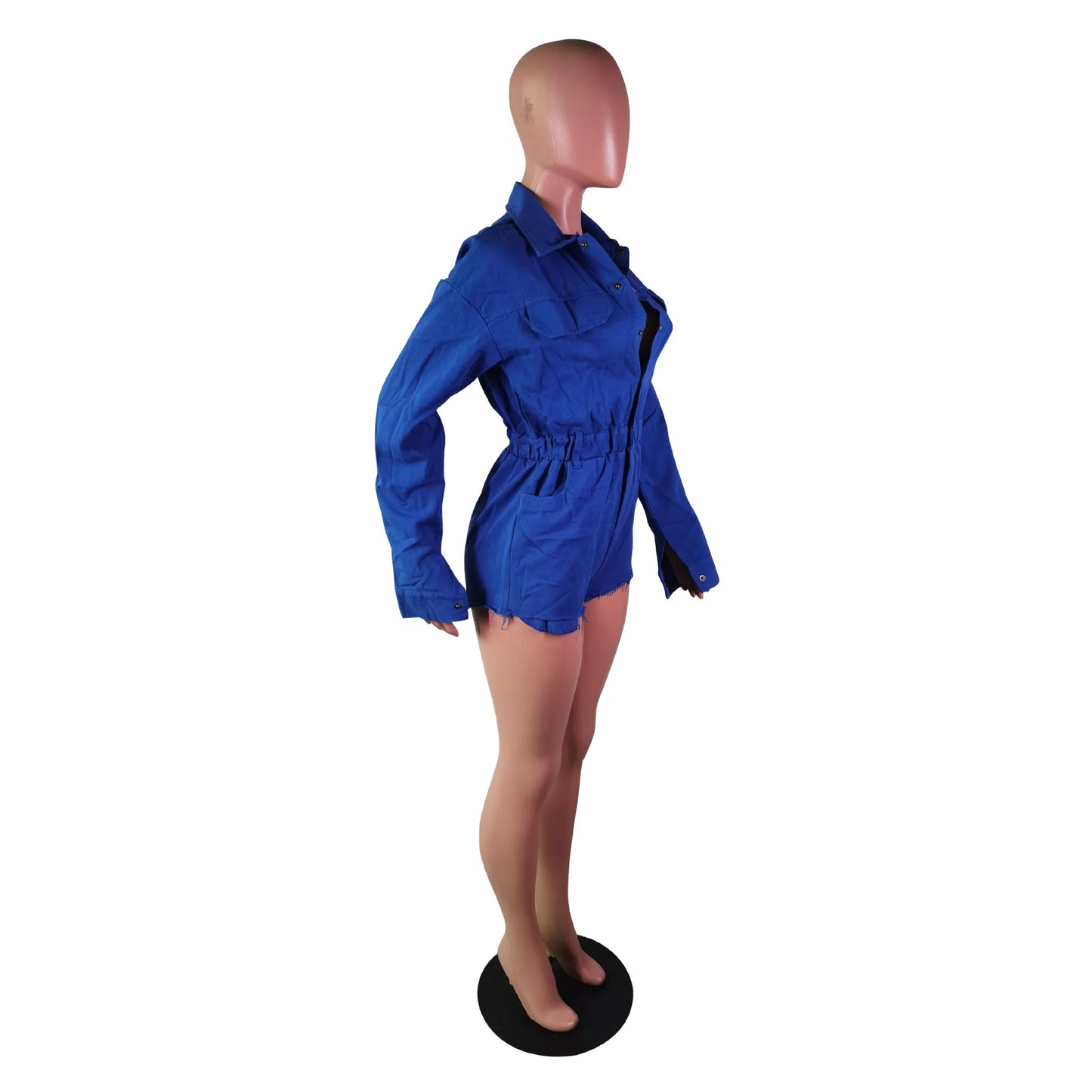 Streetwear Pockets Jeans Jumpsuit Denim Playsuit Women Shorts Turn Down Collar Single Breasted Long Sleeve Rompers Autumn