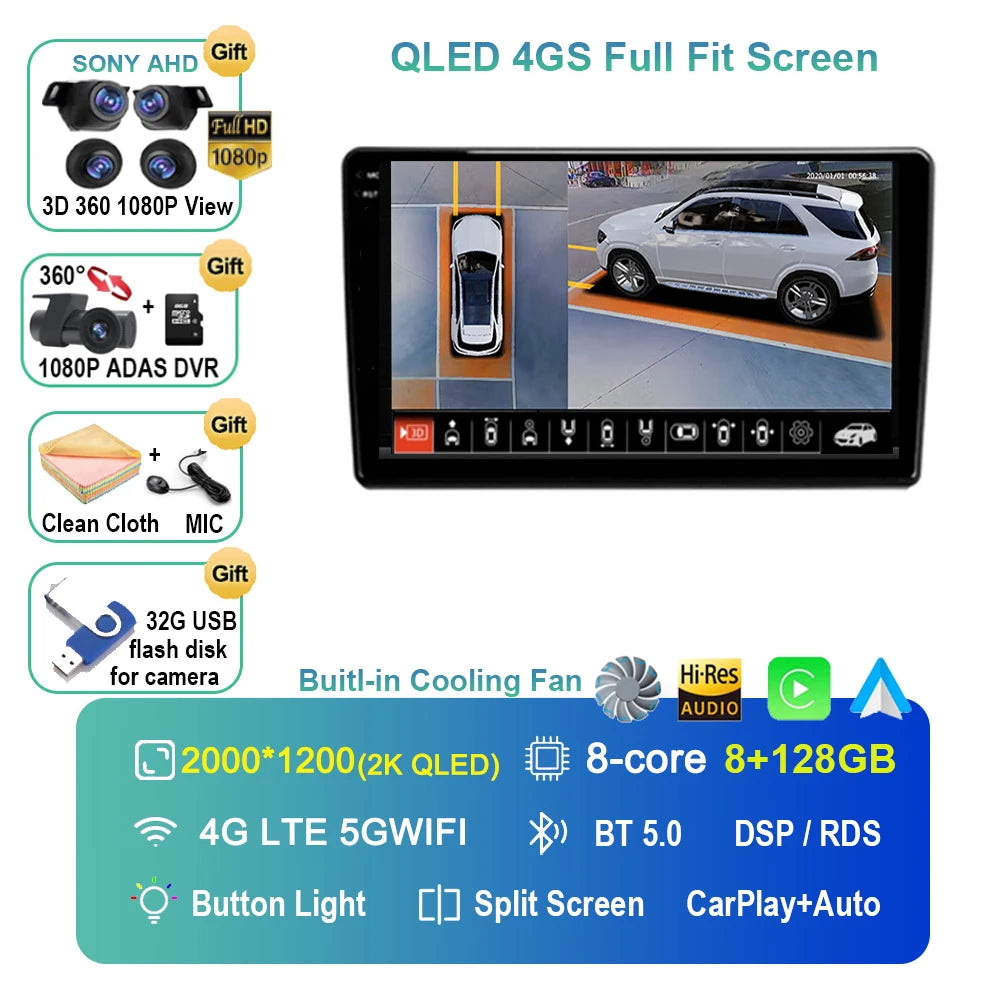 Android 14 For Audi A4 II 2 B6 III 3 B7 2000 - 2009 S4 2002 - 2008 RS4 2005 - 2009 Car Radio Multimedia Video Player Navigation