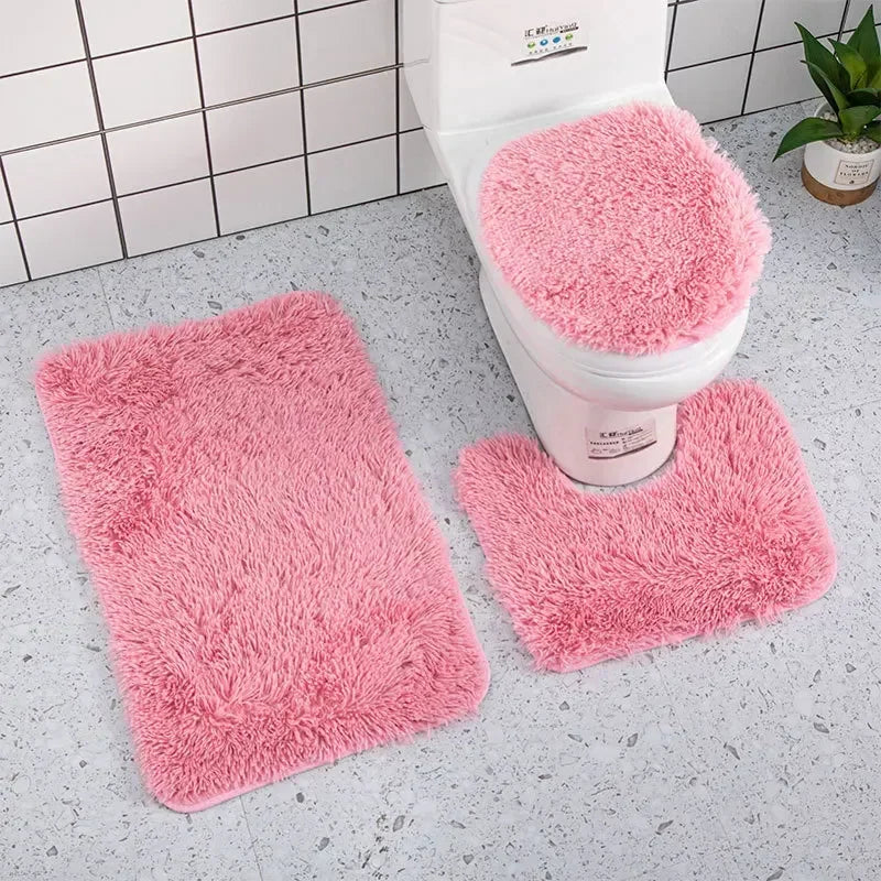 3pcs Bathroom Mat Set for Bathroom Silk Tie-Dye Toilet Soft Non Slip Rug Shower Carpets Toilet Lid Cover Floor Mats for Hallway