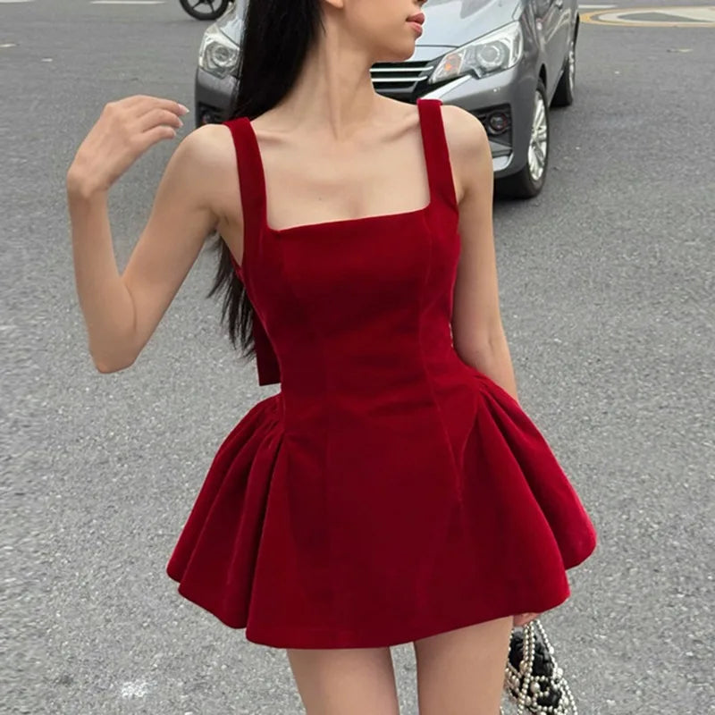 Tuularose Red Bow Dress Women's Sexy Backless Slim Tank Top A Line Dress Sleeveless Spaghetti Straps Luxury Party Evening Dress