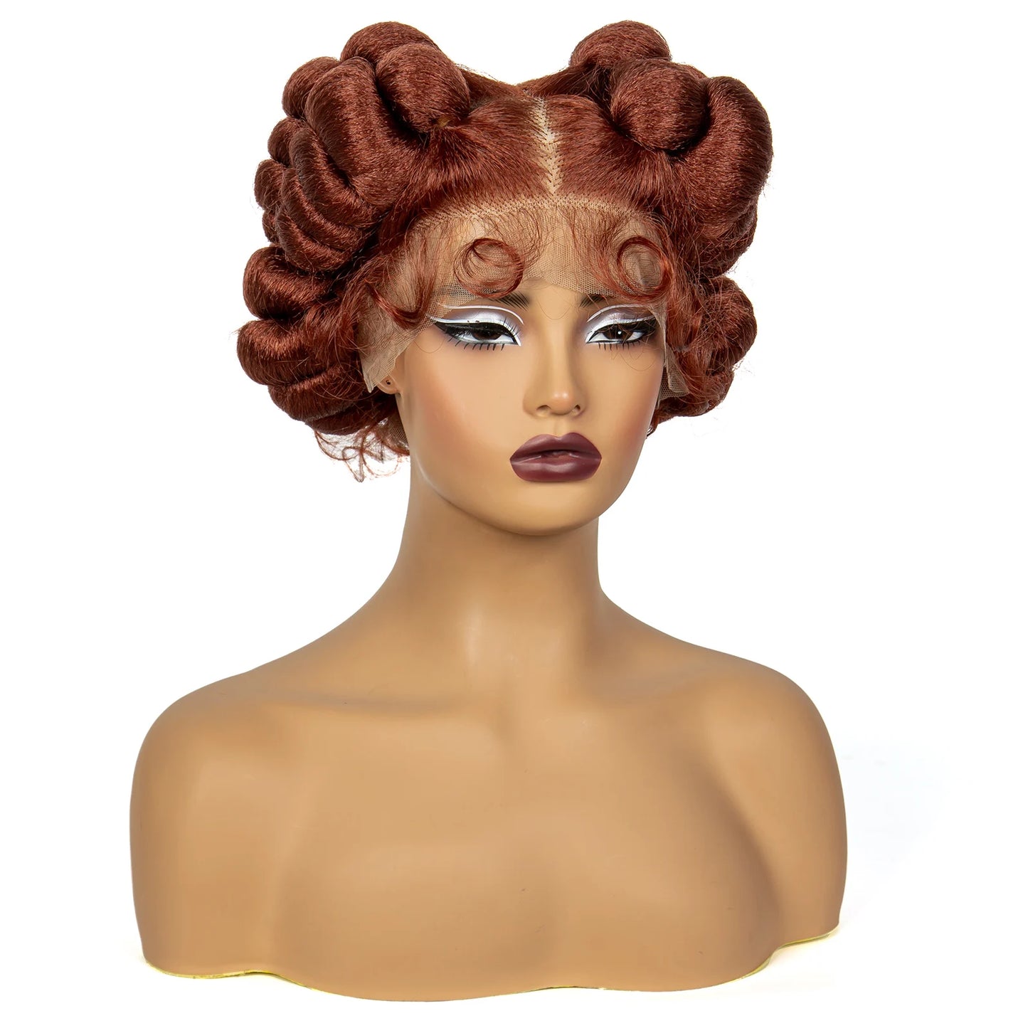 Natural Color 6Inch Transparent Full Lace Braided Wigs Short Cute Handmade Bantu Synthetic Braided Lace Wigs Knotless Braids Wig