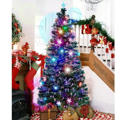 6 ft Pre-Lit Optical Fiber Christmas Artificial Tree, RGB Color Changing LED Lights, Snowflakes & Top Star, Fake Xmas Tree.