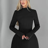BKQU Elegant Solid Backless Mini Dress Women High Waist Fashion Long Sleeve Slim A-line Dresses 2024 Autumn Party Evening Dress
