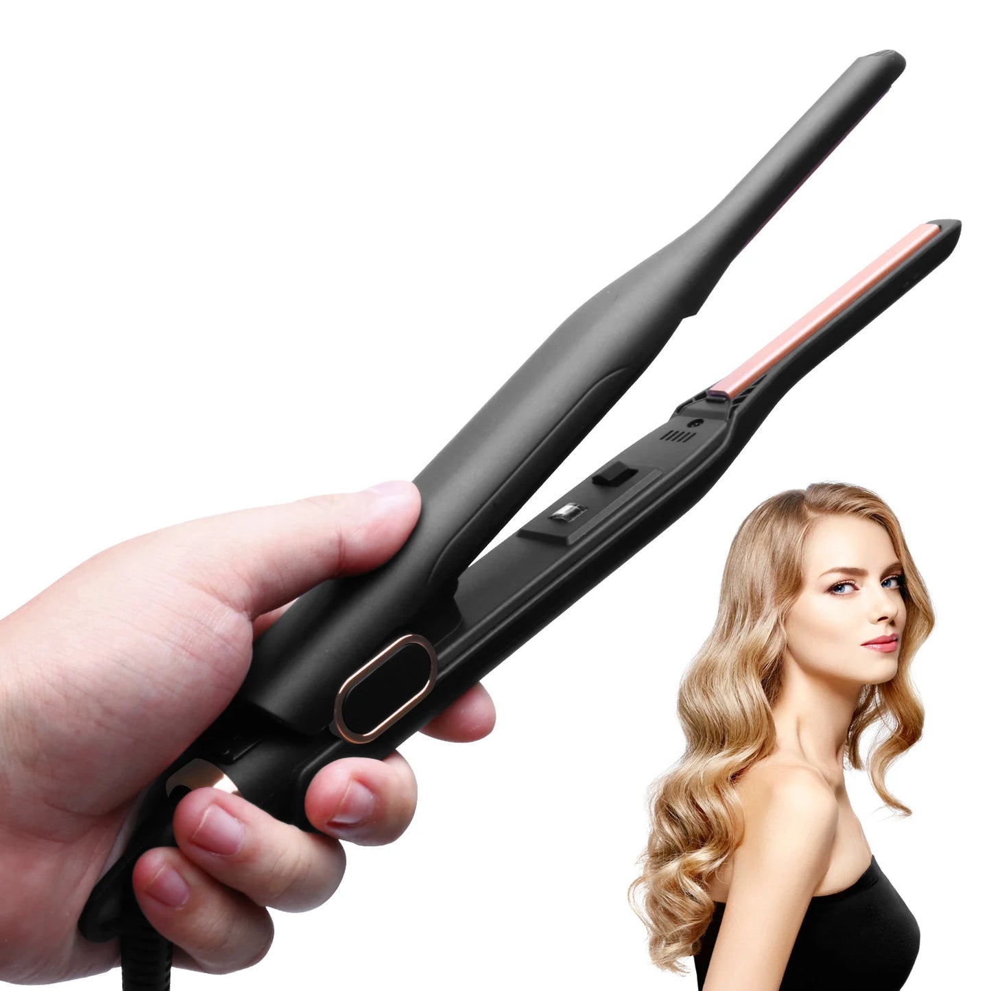 3/10 Inch Pencil Flat Iron Small Flat Irons for Short Hair Beard and Pixie Cut Mini Ceramic Tourmalin Hair Straightener