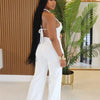 Sexy Halter Backless Jumpsuits Woman Elegant High Waist Flare Pants Sleeveless Beading Ruched Party Romper Birthday Club Outfits