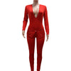 New Full Sleeve V-neck Skinny Pencil Pants Women Jumpsuits Rhinestone Birthday Rompers One Piece Night Club Evening Outfits 2025