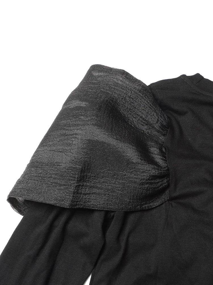 TWOTWINSTYLE Solid Spliced Bowknot T Shirt For Women O Neck Long Sleeve Patchwork Mesh Casual Temperament T Shirts Female Style